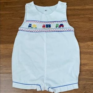 Smocked White Train Bubble 12M